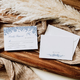 Tarjeta RSVP de Boda Azul con opciones de comida