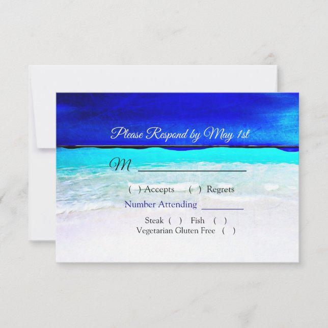 Tarjeta RSVP de Boda Azul de Agua Oceánica (Anverso)