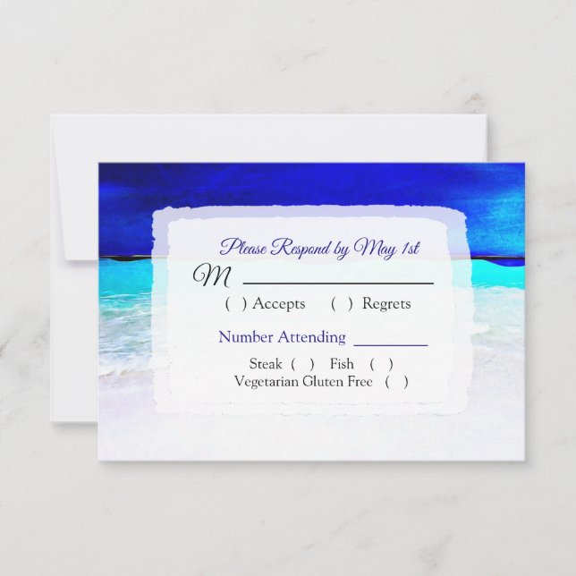Tarjeta RSVP de Boda Azul de Agua Oceánica (Anverso)