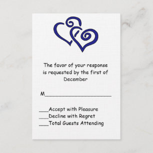 Tarjeta RSVP de Boda Azul de Doble Corazón