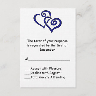 Tarjeta RSVP de Boda Azul de Doble Corazón