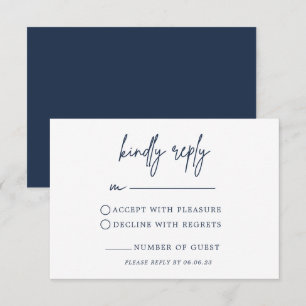 Tarjeta RSVP de boda azul de la marina