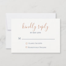 Tarjeta RSVP de boda azul de la Marina de Cobre de