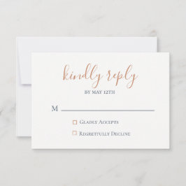 Tarjeta RSVP de boda azul de la Marina de Cobre de