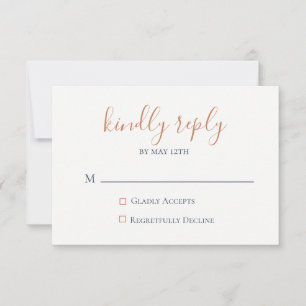 Tarjeta RSVP de boda azul de la Marina de Cobre de