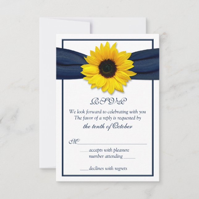 Tarjeta RSVP de boda azul de la Marina de Giro (Anverso)