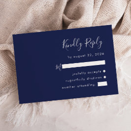 Tarjeta RSVP de boda azul de la Marina de Script M