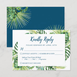 Tarjeta RSVP de Boda Azul de Verdor Tropical