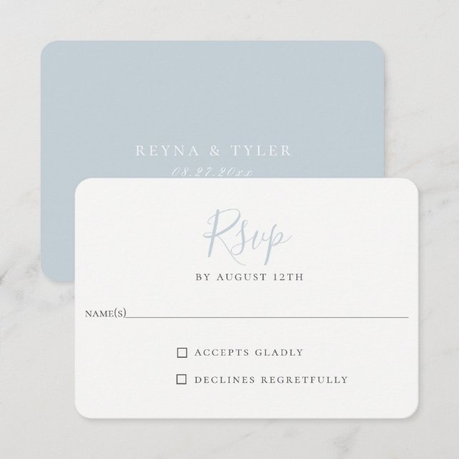 Tarjeta RSVP de Boda Azul Luz minimalista (Anverso / Reverso)