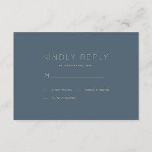 Tarjeta RSVP de boda azul medianoche sencilla y mo