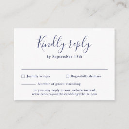 Tarjeta RSVP de boda azul mínima de la marina pres