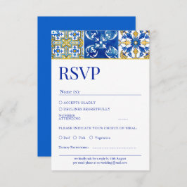 Tarjeta Rsvp de Boda azul moderna de verano medite