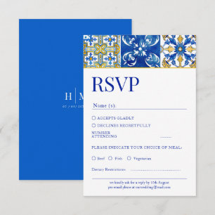 Tarjeta Rsvp de Boda azul moderna de verano medite
