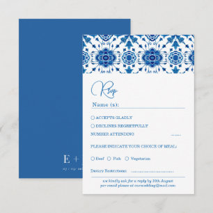Tarjeta Rsvp de Boda azul moderna de verano medite