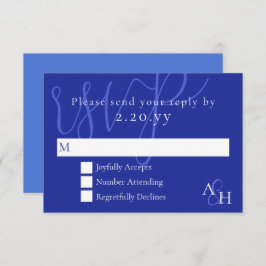 Tarjeta RSVP de boda azul oscuro de caligrafía