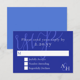 Tarjeta RSVP de boda azul oscuro de caligrafía