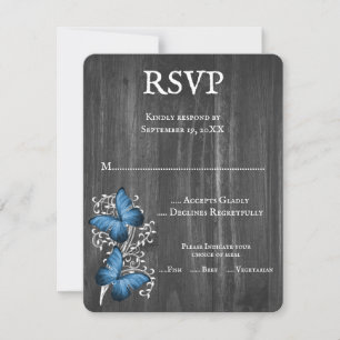 Tarjeta RSVP de Boda Azul Rustica de Mariposa