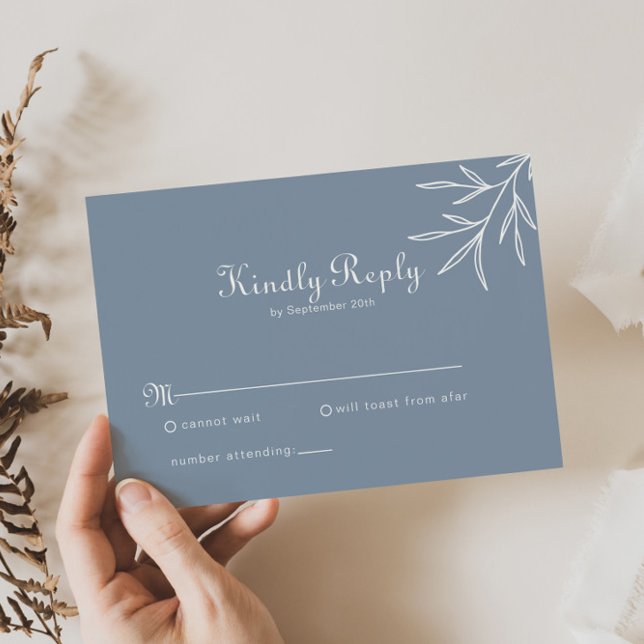 Tarjeta RSVP de boda azul turbia mínima formal (Subido por el creador)