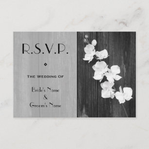 Tarjeta RSVP de Boda - Barnwood de orquídeas blanc