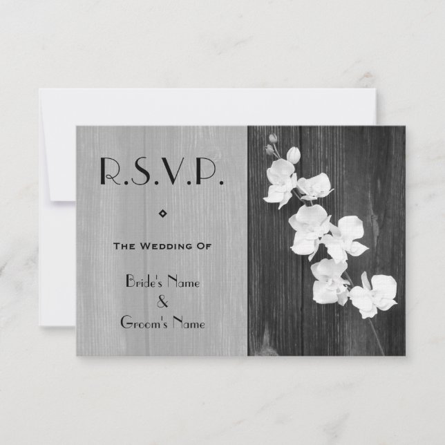 Tarjeta RSVP de Boda - Barnwood de orquídeas blanc (Anverso)