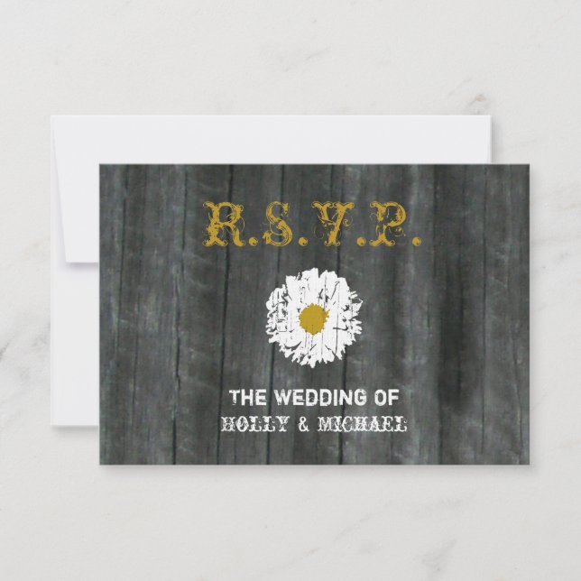 Tarjeta RSVP de boda - Barnwood y Daisy (Anverso)