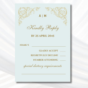 Tarjeta RSVP de Boda Barroca Azul Monograma Vintag