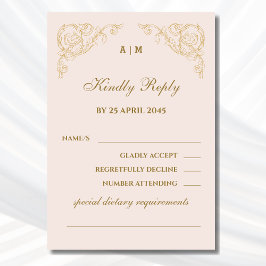Tarjeta RSVP de Boda Barroca de Monograma Beige