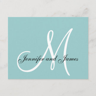 Tarjeta RSVP de Boda Blanca Azul Monograma persona