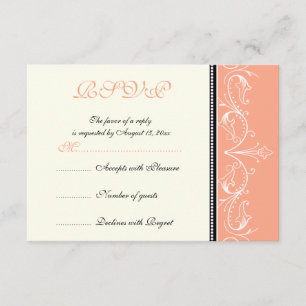 Tarjeta RSVP de boda blanca de coral ornamental