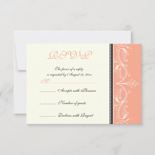 Tarjeta RSVP de boda blanca de coral ornamental (Anverso)