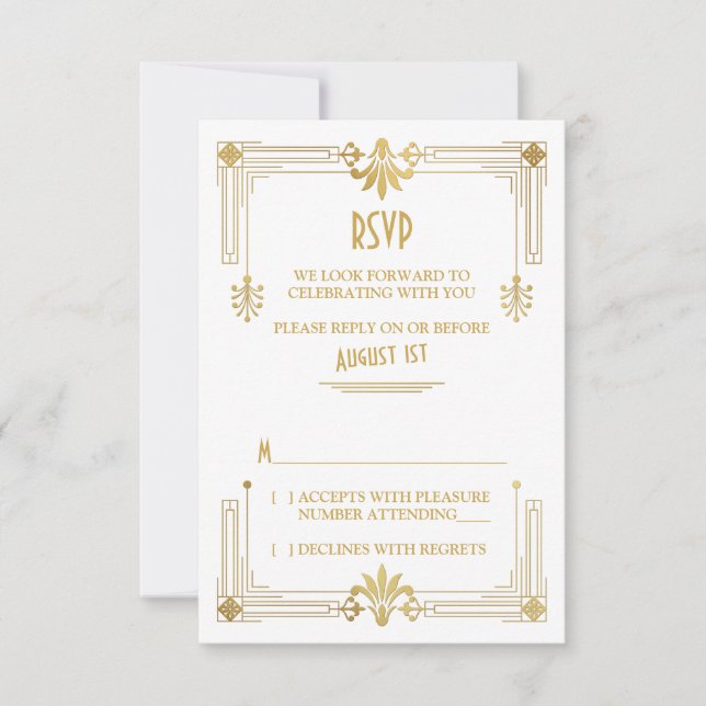 Tarjeta RSVP de Boda Blanca de Oro de 2010 (Anverso)