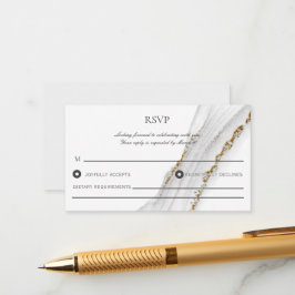 Tarjeta RSVP de boda blanca hecha a mano con tinta