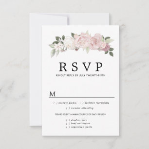Tarjeta RSVP de boda blanca rosadaFloral, opciones