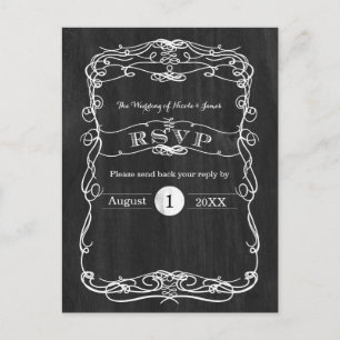 Tarjeta RSVP de Boda Blanca y Madera Negra