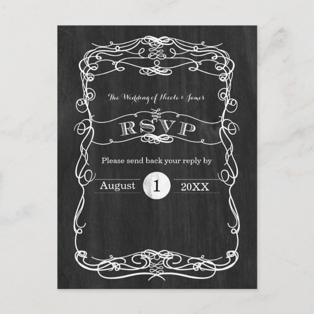 Tarjeta RSVP de Boda Blanca y Madera Negra (Anverso)