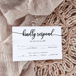 Tarjeta RSVP de boda blanca y negra