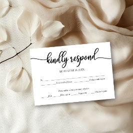 Tarjeta RSVP de boda blanca y negra