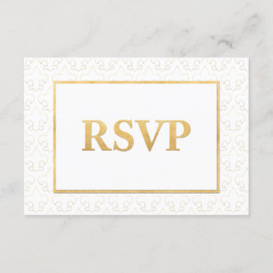 Tarjeta RSVP de Boda Blanca y Oro de Lis