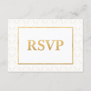 Tarjeta RSVP de Boda Blanca y Oro de Lis Wedding