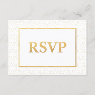 Tarjeta RSVP de Boda Blanca y Oro de Lis Wedding