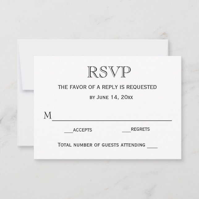 Tarjeta RSVP de boda / Blanco y negro (Anverso)