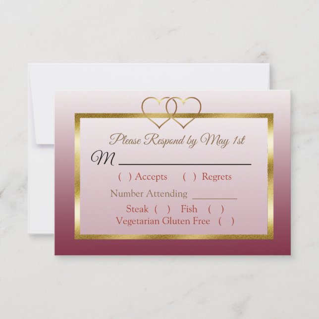 Tarjeta RSVP de Boda Borgoña y Gradiente Oro (Anverso)