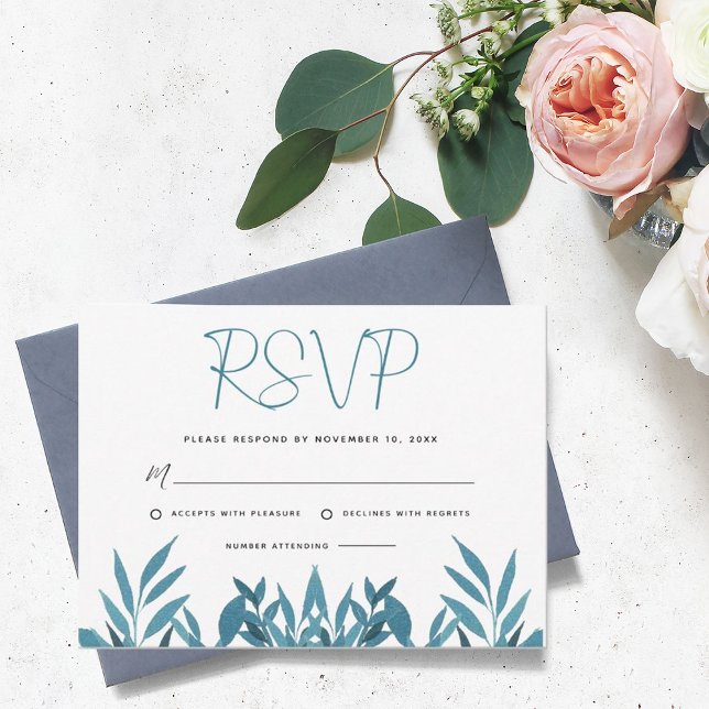 Tarjeta RSVP de Boda Botánica Azul (Subido por el creador)
