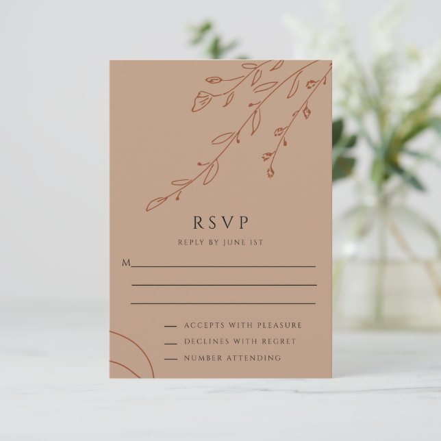 Tarjeta RSVP de Boda Botánica Beige (Anverso de pie)