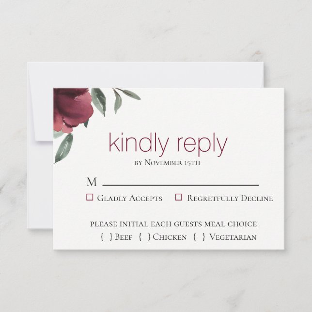 Tarjeta RSVP de Boda Botánica Borgoña (Anverso)