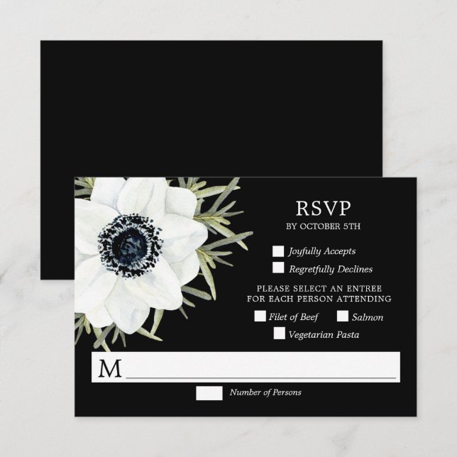 Tarjeta RSVP de Boda Botánica de Anemones Blancos  (Anverso / Reverso)