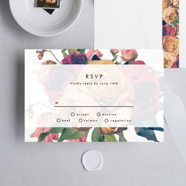 Tarjeta RSVP de Boda Botánica de Rosas Antiguos (Subido por el creador)