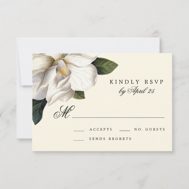 Tarjeta RSVP de Boda Botánica del Sur de Magnolia (Anverso)