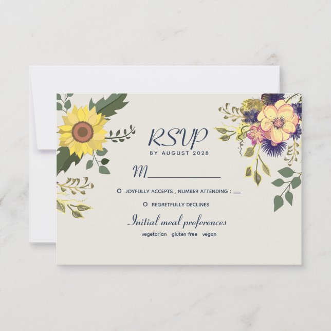 Tarjeta RSVP de Boda Botánica Floral (Anverso)