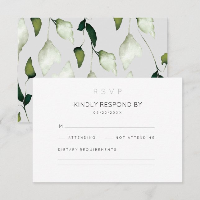 Tarjeta RSVP de Boda Botánica minimalista (Anverso / Reverso)